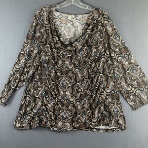 New Dana Buchman Womens Paisley Printed 3/4 Sleeve Cowl Neck Blouse Top Size 3X